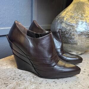 Miu Miu Dark Brown Leather Wedge Bootie Pumps 4.5" Heel Size 38 1/2 (8.5)